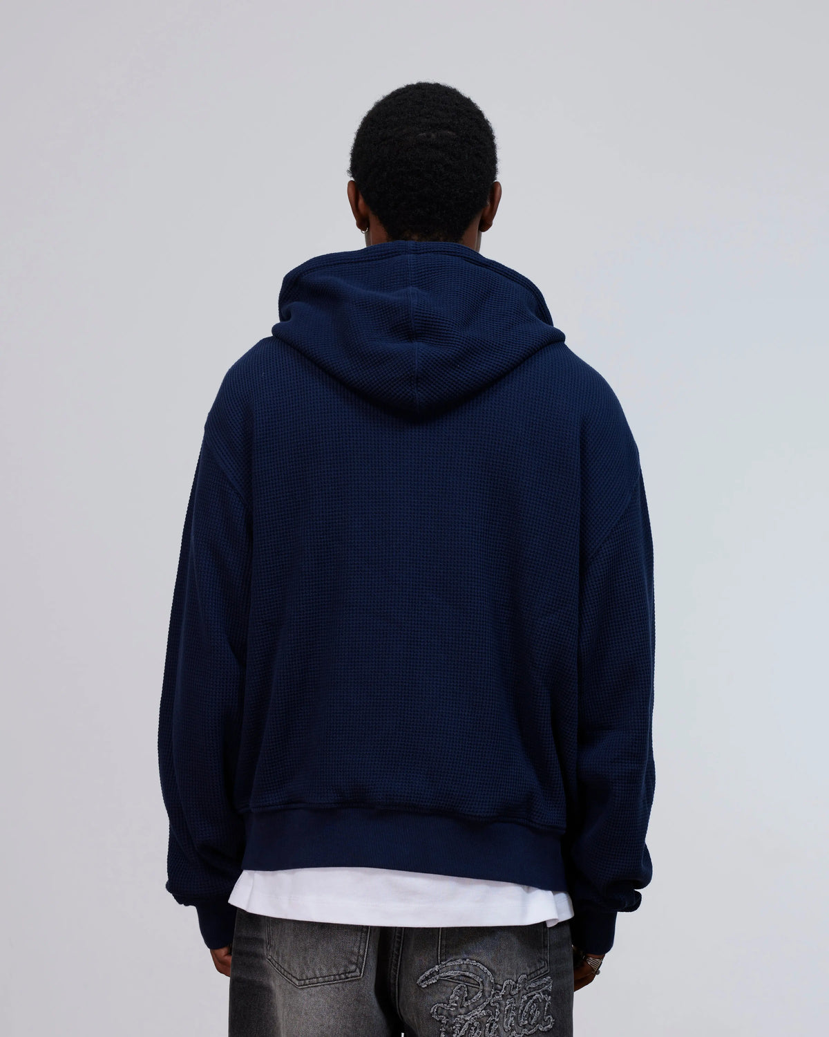 Patta Waffle Reversible Zip Up Hooded Sweater (Black Iris) Patta