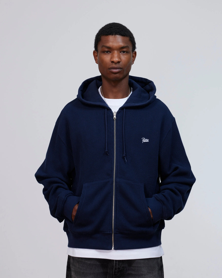 Patta Waffle Reversible Zip Up Hooded Sweater (Black Iris) Patta