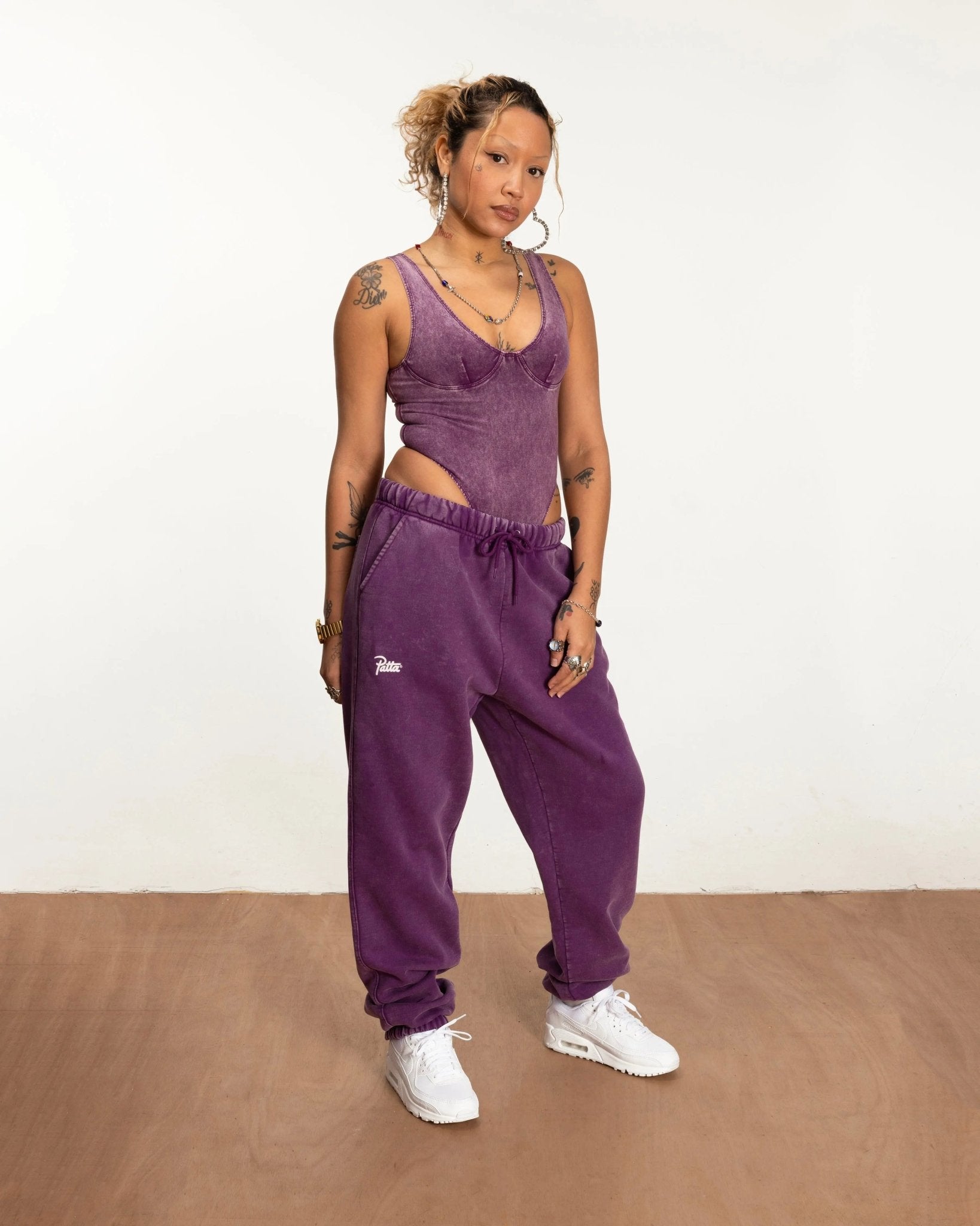 Patta Femme Acid Wash Jogging Pants (Dark Purple ) - Patta